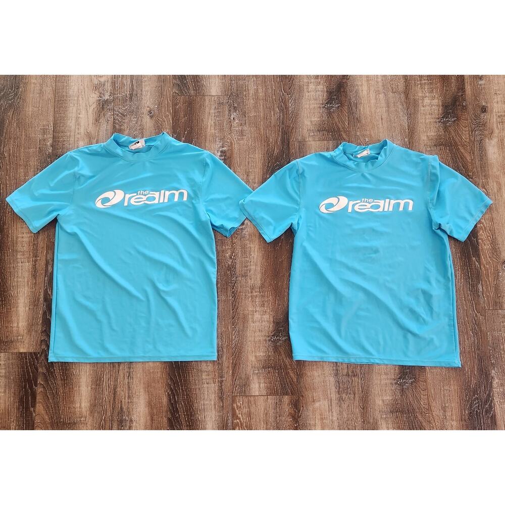 The Realm Swim Tee Shirt Men Size Medium Turquoise Blue Set of 2 Short Sleeve